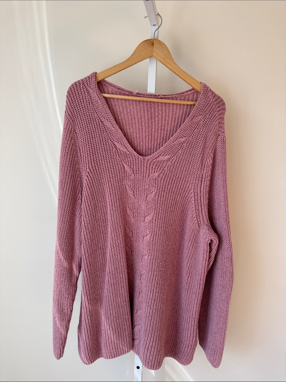 Coldwater Creek Dusty Rose V-Neck Cable Knit Sweater New Without Tags Plus Size
